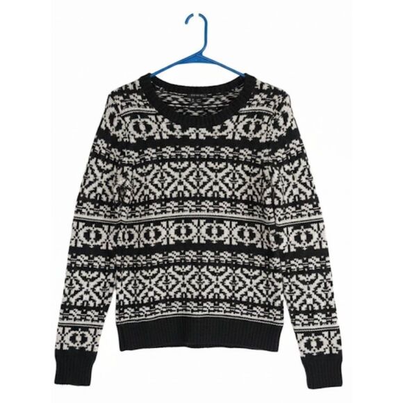 Theory womens medium chunky wool fairisle sweater timeless classic black white - Picture 1 of 10